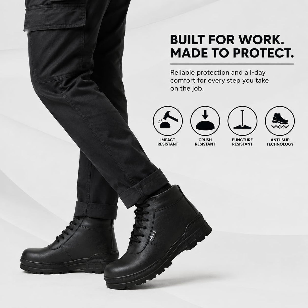 STONIX HYPO Men's Black Leather Steel Toe Safety Shoes