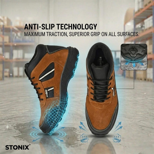 STONIX® Ironguard Suede Leather Safety Shoes for Men | Lightweight, Anti-Slip | Durable & Stylish Industrial Work Shoes and Steel Toe