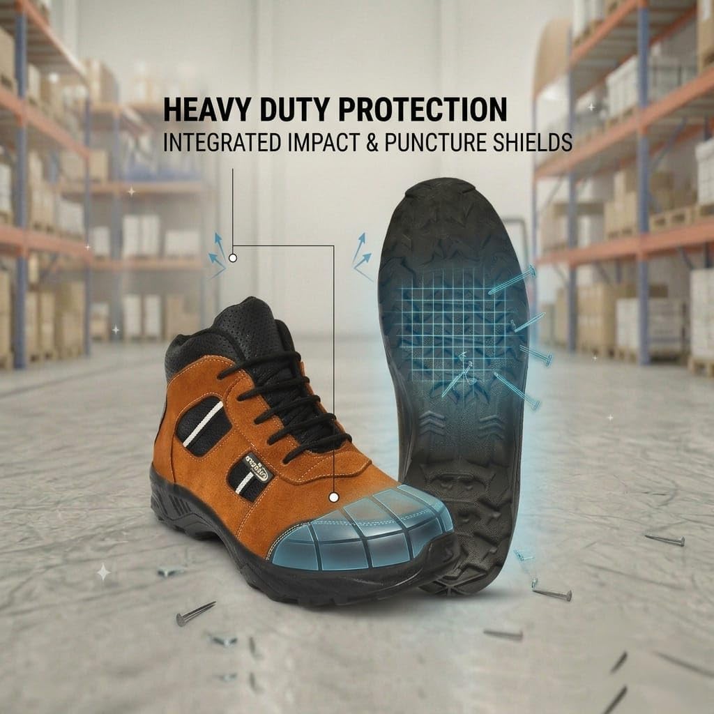 STONIX® Ironguard Suede Leather Safety Shoes for Men | Lightweight, Anti-Slip | Durable & Stylish Industrial Work Shoes and Steel Toe