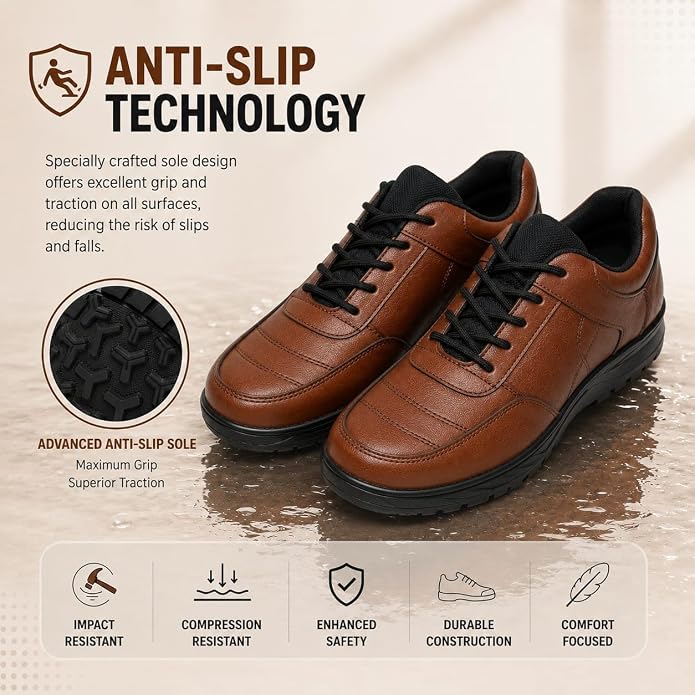 STONIX Men's Brown Genuine Leather Steel Toe Safety Shoes