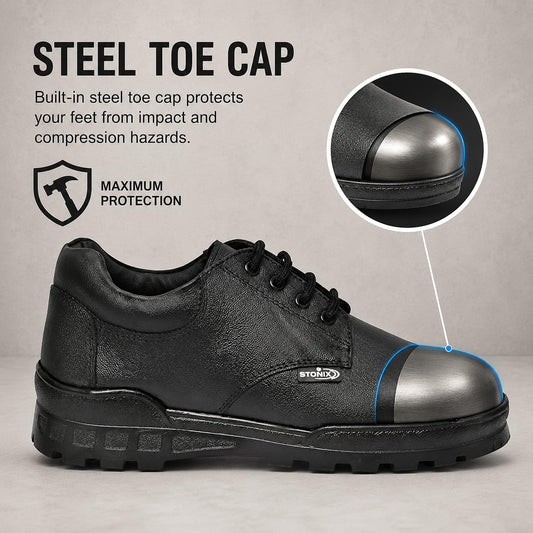 STONIX Men's Black Leather Derby Steel Toe Safety Shoes