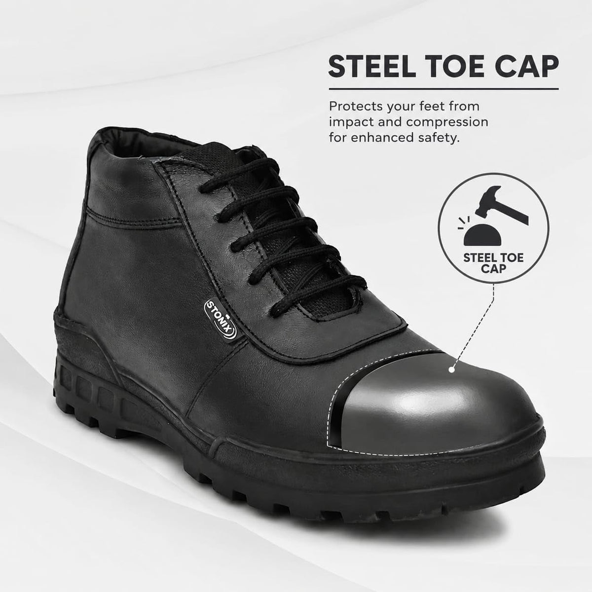 STONIX HYPO Men's Black Leather Steel Toe Safety Shoes