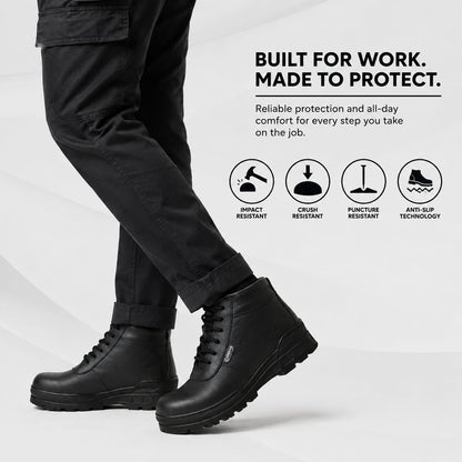 STONIX HYPO Men's Black Leather Steel Toe Safety Shoes