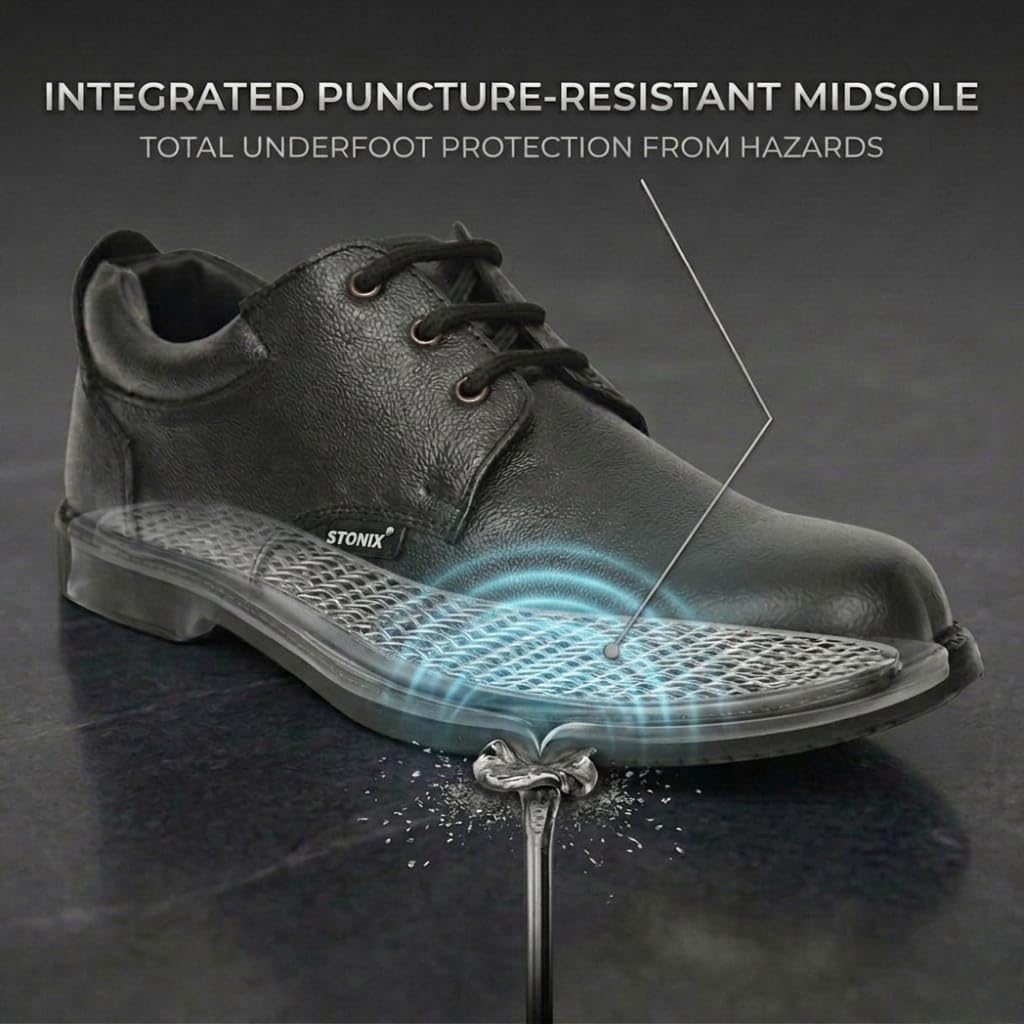 STONIX Safety Shoes for Men's|Steel Toe Shoes for Heavy Duty Work|Formal Look| Slip Resistant Outsole & Leather Safety Sheos|TPR Sole & Comfortable Your Foot