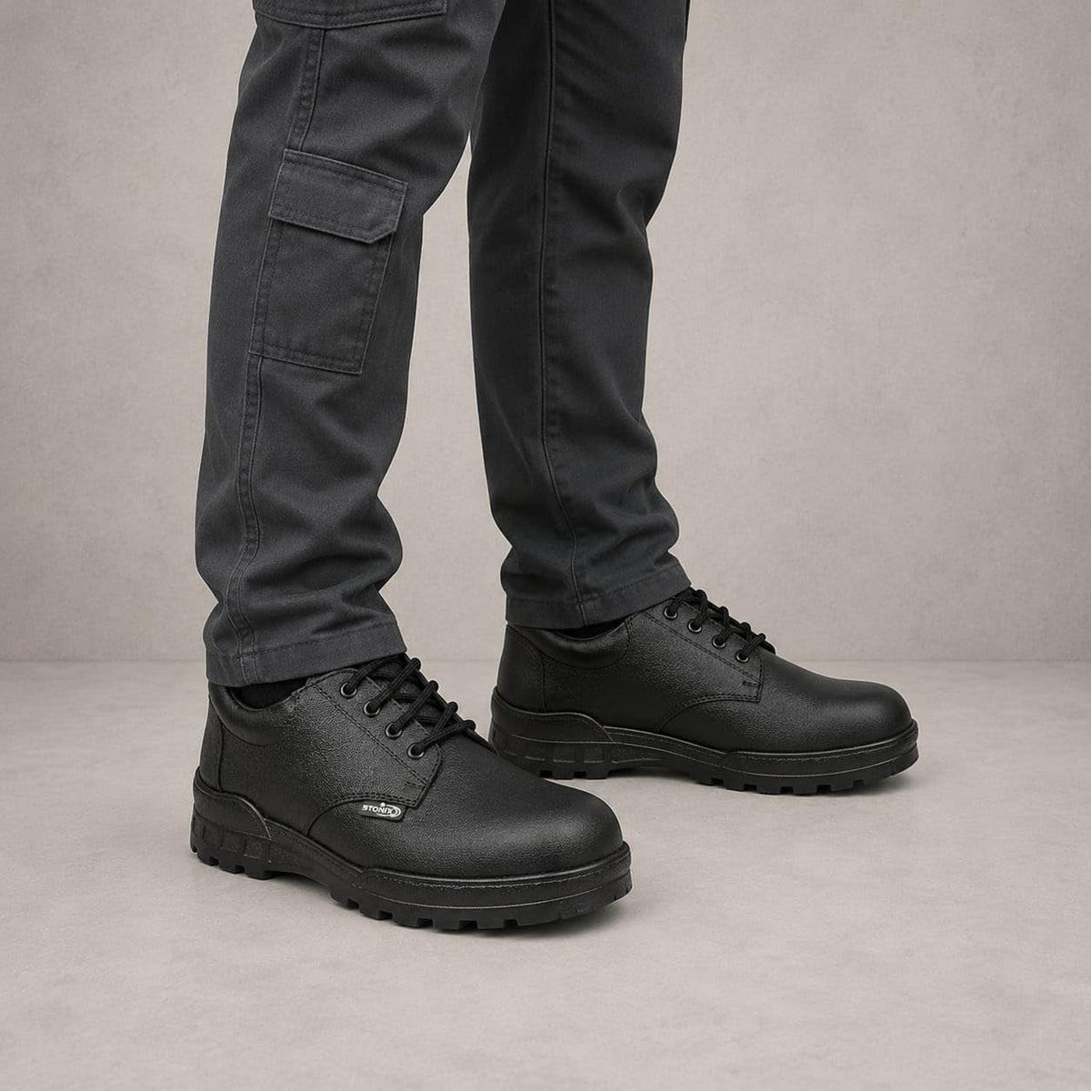 STONIX Men's Black Leather Derby Steel Toe Safety Shoes