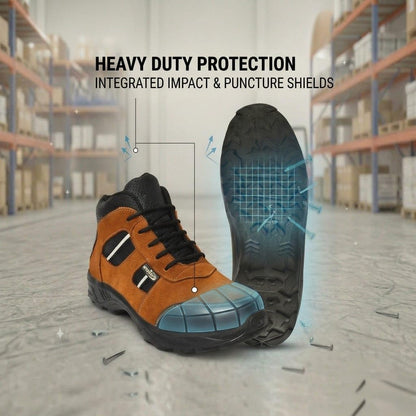 STONIX® Ironguard Suede Leather Safety Shoes for Men | Lightweight, Anti-Slip | Durable & Stylish Industrial Work Shoes and Steel Toe