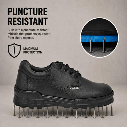 STONIX Men's Black Leather Derby Steel Toe Safety Shoes