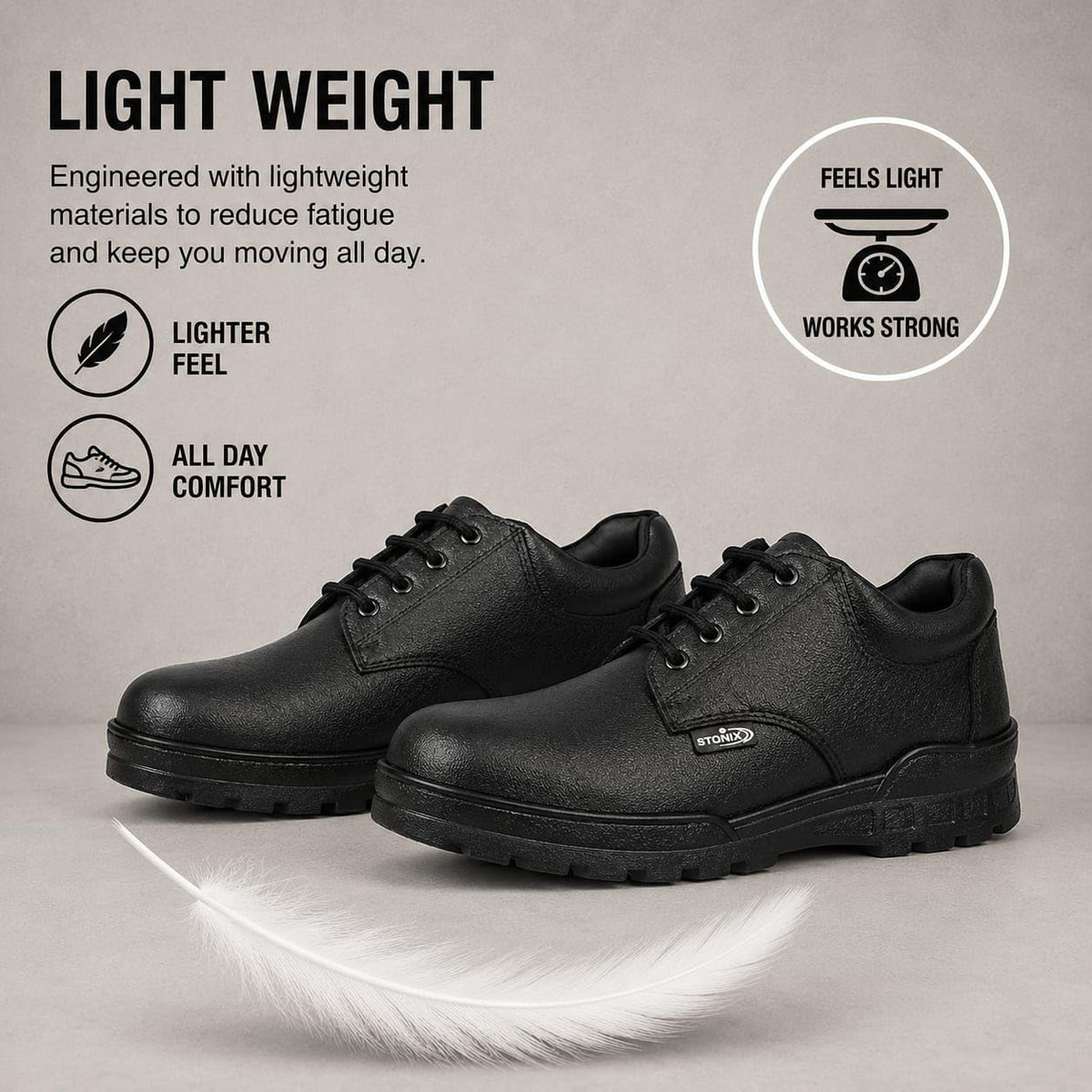 STONIX Men's Black Leather Derby Steel Toe Safety Shoes