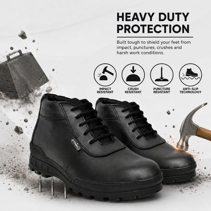 STONIX HYPO Men's Black Leather Steel Toe Safety Shoes