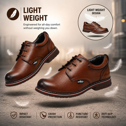 STONIX® Formal Premium Safety Shoes for Men | Steel Toe cap | Slip and Water Resistant | Leather Material & TPR Sole | Comfortable for Construction Work'sct