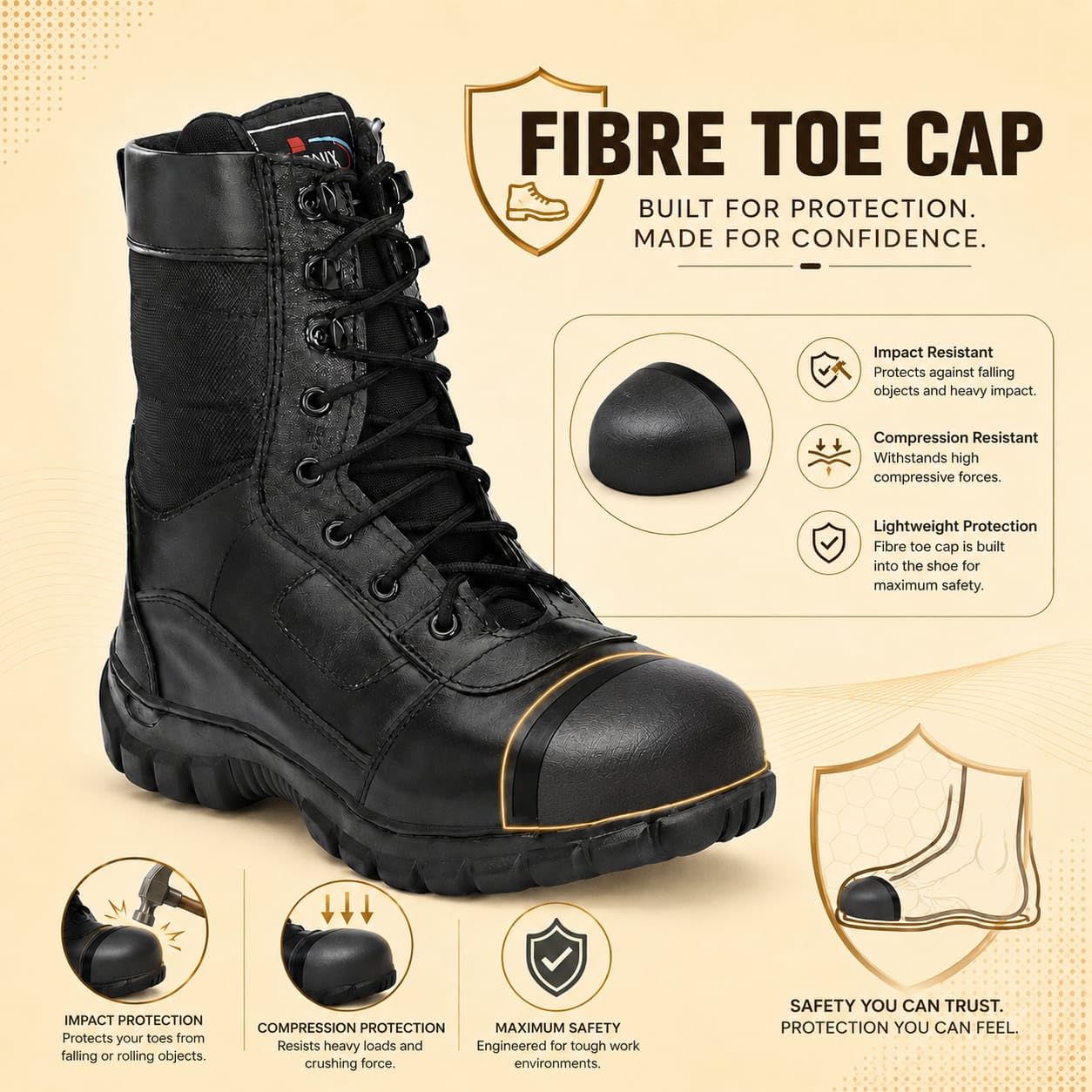 STONIX® PARABOOT-L0 Safety Boots for Men's, Heat Resistant, Leather Lightweight, Industrial Fiber Toe & Waterproof Work