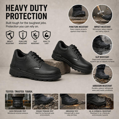 STONIX Men's Black Leather Derby Steel Toe Safety Shoes