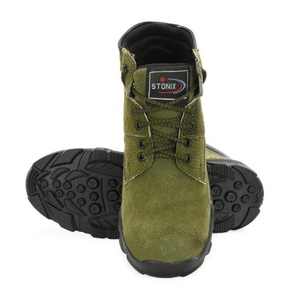 STONIX Hawk Men's Green Suede Leather Steel Toe Safety Boots