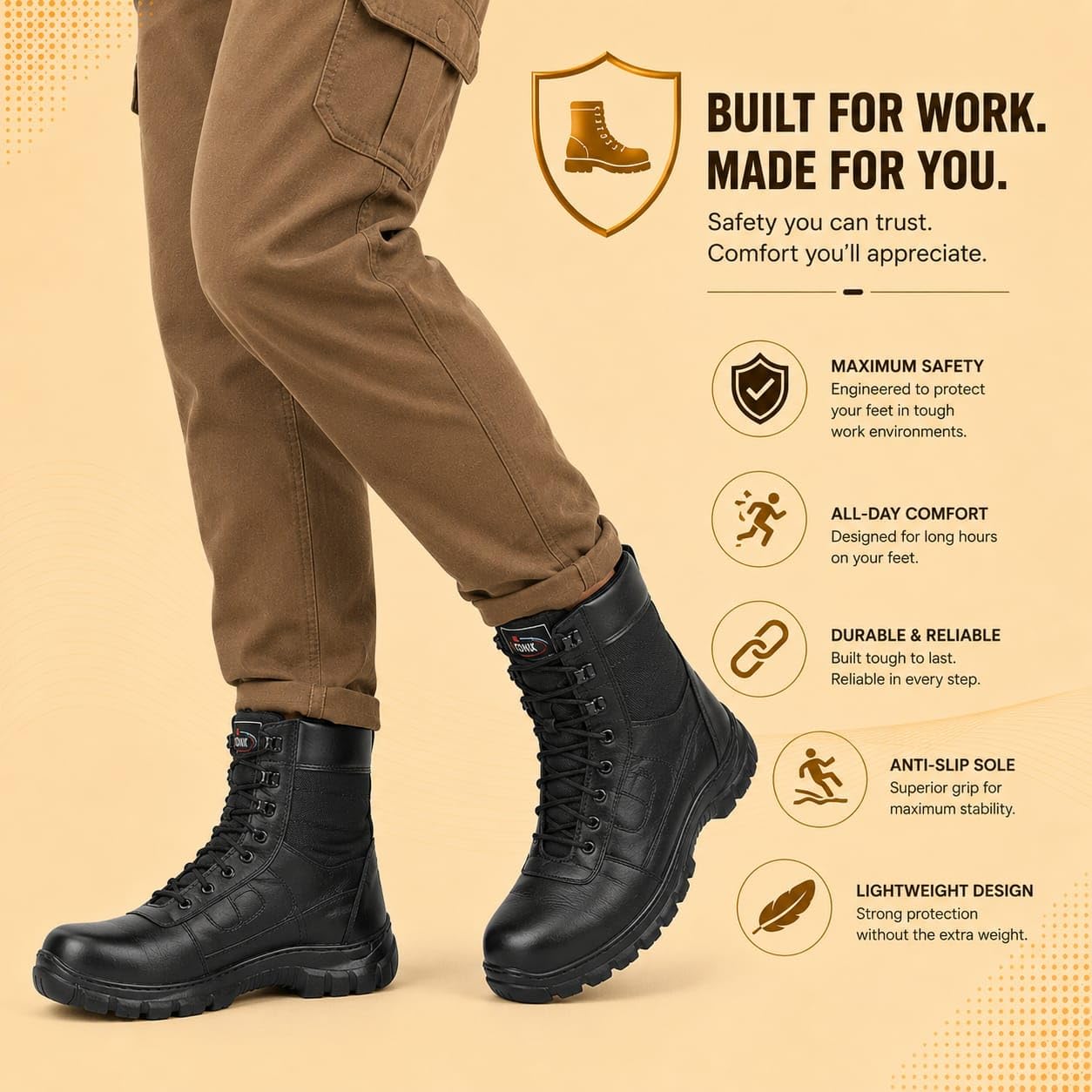 STONIX® PARABOOT-L0 Safety Boots for Men's, Heat Resistant, Leather Lightweight, Industrial Fiber Toe & Waterproof Work