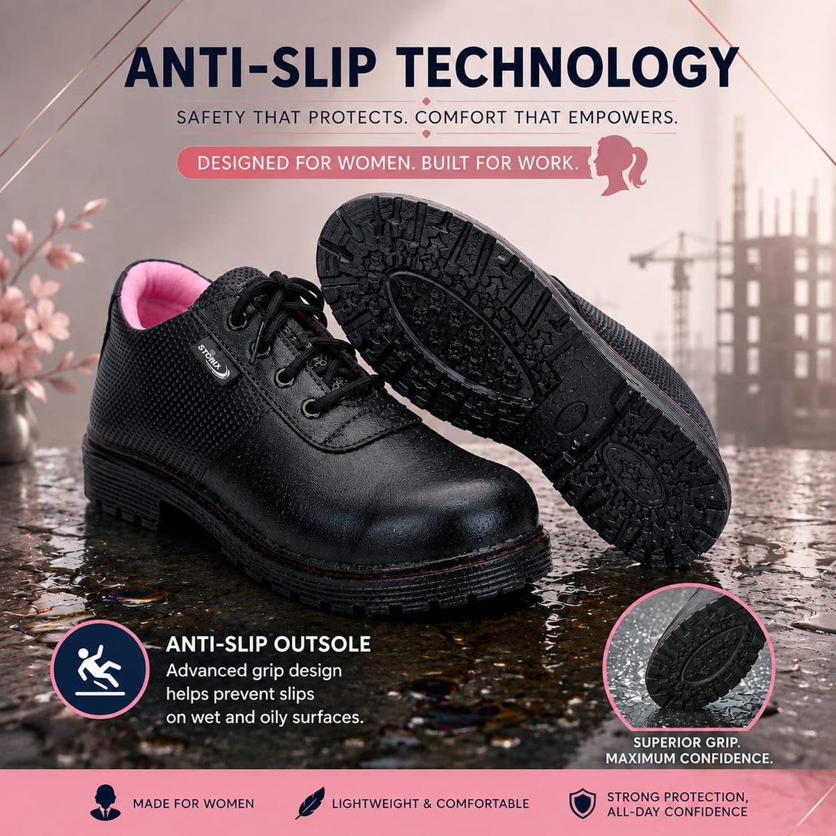 STONIX SecureFit Women's Steel Toe Safety Shoes – Pink