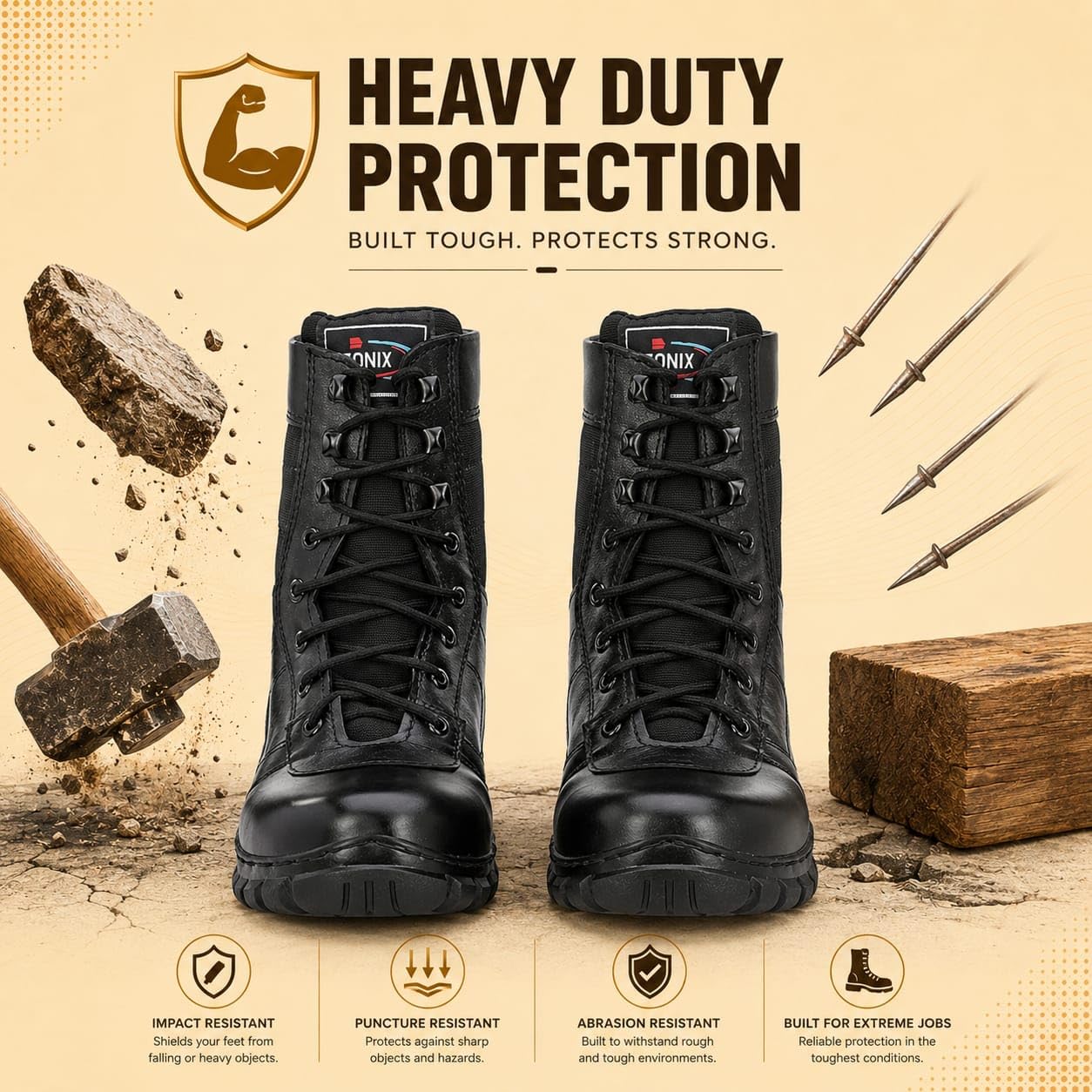 STONIX® PARABOOT-L0 Safety Boots for Men's, Heat Resistant, Leather Lightweight, Industrial Fiber Toe & Waterproof Work