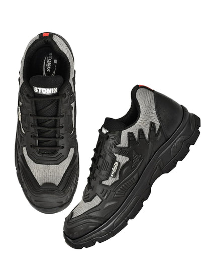 STONIX® ShieldMax Steel Toe Safety Shoes for Men | Heavy Duty Shoes | Lightweight & Comfortable With Breathable Material | Industrial Work Shoes (Size-10, Grey)