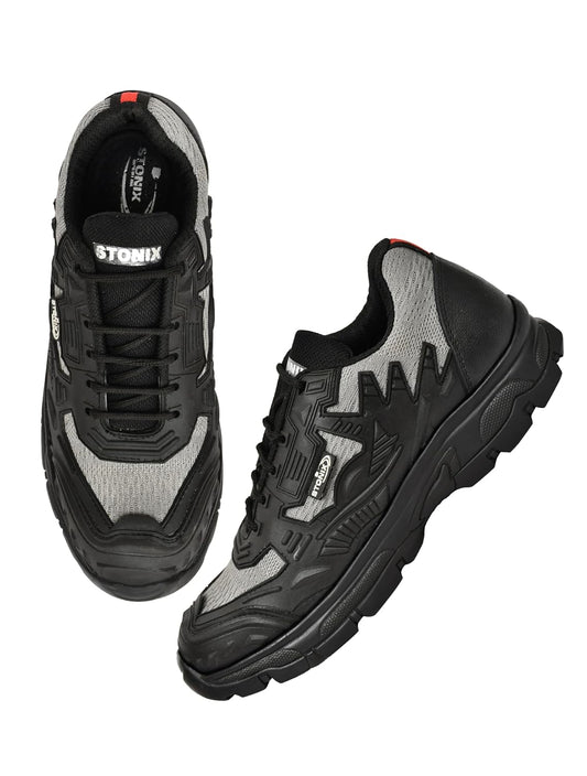 STONIX® ShieldMax Steel Toe Safety Shoes for Men | Heavy Duty Shoes | Lightweight & Comfortable With Breathable Material | Industrial Work Shoes (Size-10, Grey)