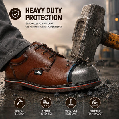STONIX® Formal Premium Safety Shoes for Men | Steel Toe cap | Slip and Water Resistant | Leather Material & TPR Sole | Comfortable for Construction Work'sct