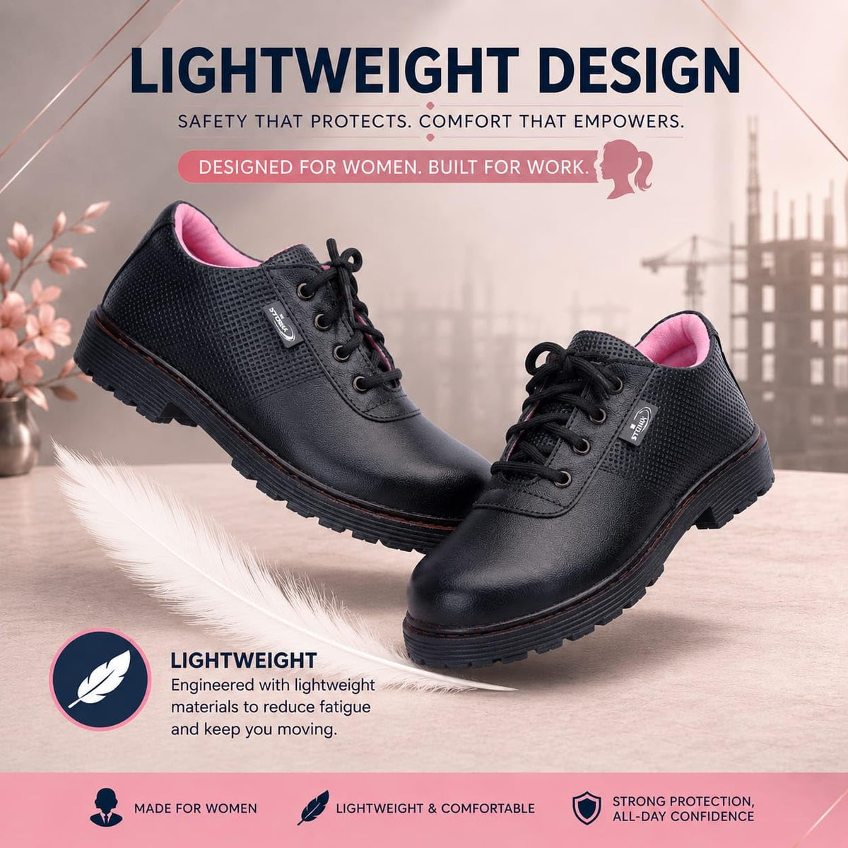STONIX SecureFit Women's Steel Toe Safety Shoes – Pink