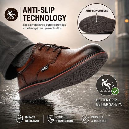 STONIX® Formal Premium Safety Shoes for Men | Steel Toe cap | Slip and Water Resistant | Leather Material & TPR Sole | Comfortable for Construction Work'sct