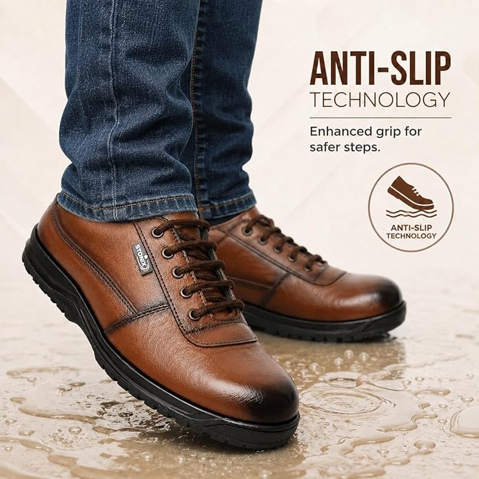 STONIX® DR001 Leather Safety Shoes for Men | Lightweight Industrial Shoes | Anti-Slip, Oil Resistant, Steel Toe
