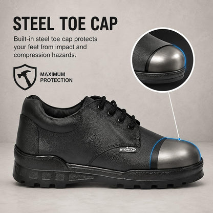 STONIX Men's Black Leather Derby Steel Toe Safety Shoes