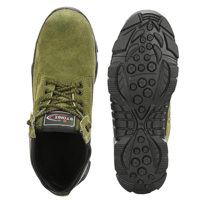 STONIX Hawk Men's Green Suede Leather Steel Toe Safety Boots