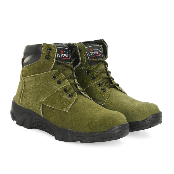 STONIX Hawk Men's Green Suede Leather Steel Toe Safety Boots