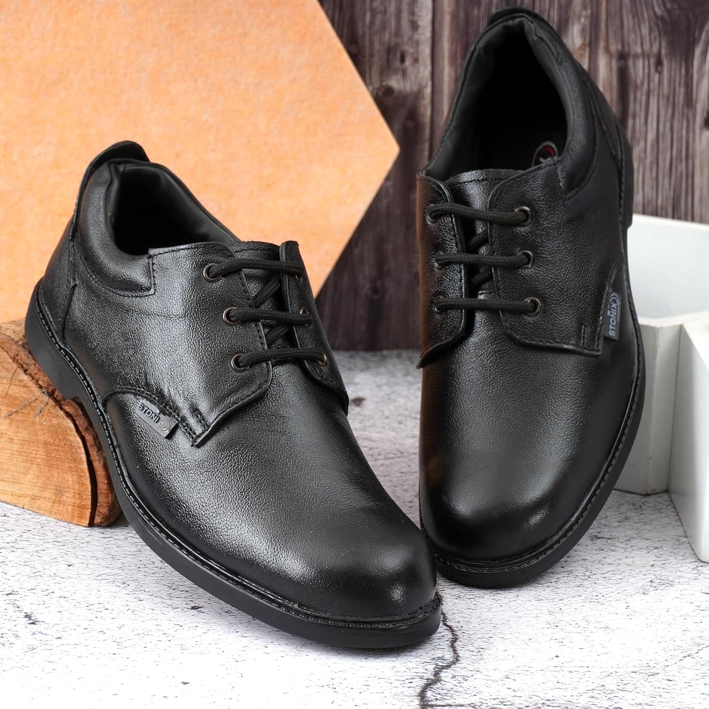 STONIX Safety Shoes for Men's|Steel Toe Shoes for Heavy Duty Work|Formal Look| Slip Resistant Outsole & Leather Safety Sheos|TPR Sole & Comfortable Your Foot