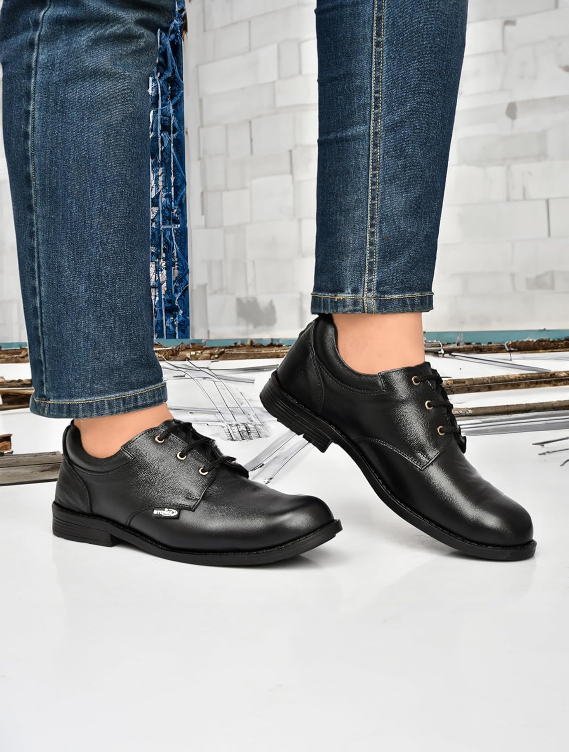 STONIX AR004 Men's Black Leather Steel Toe Safety Shoes