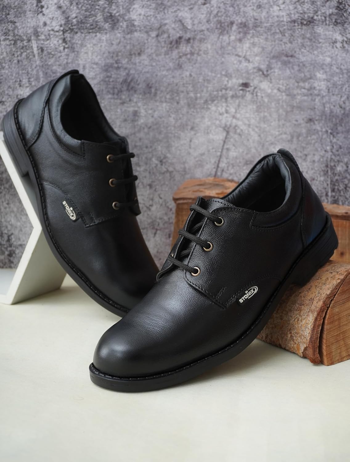 STONIX AR004 Men's Black Leather Steel Toe Safety Shoes
