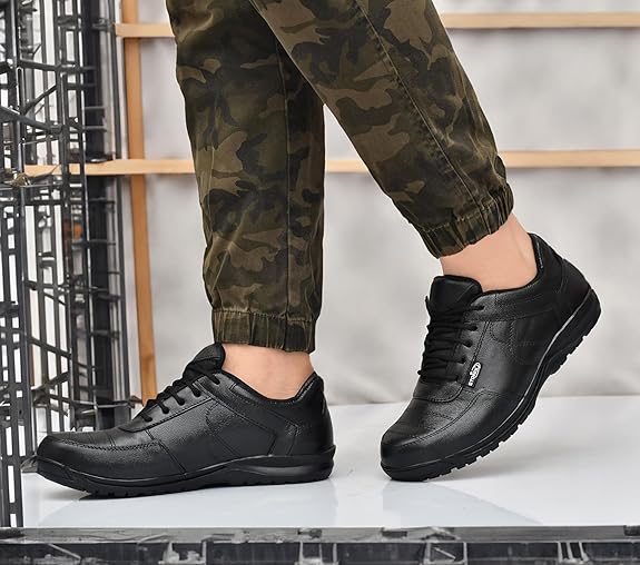 STONIX® TPR Sole Safety Shoes for Men | Stylish Look | Genuine Leather with Non Slip Outsole & Steel Toe | Comfortable and Waterproof, (Black)