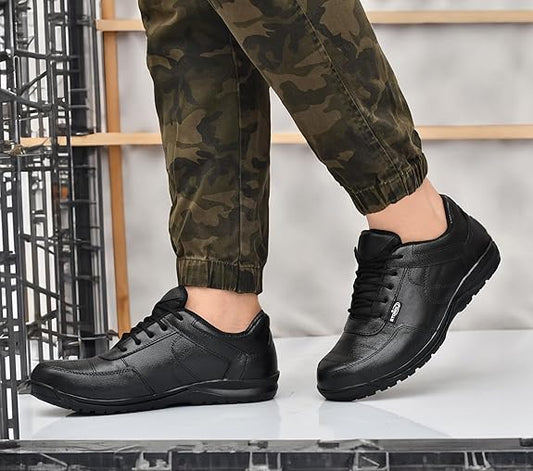 STONIX® TPR Sole Safety Shoes for Men | Stylish Look | Genuine Leather with Non Slip Outsole & Steel Toe | Comfortable and Waterproof, (Black)