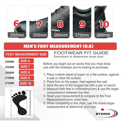STONIX™ Steel Toe Safety Shoes |Leather Shoes |Formal Look |Safety Shoe for Men - Heavy Duty Work Safety Shoes with Slip Resistant Outsole (Black08)