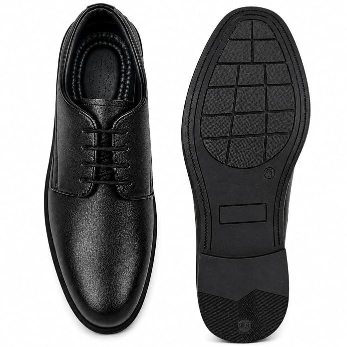 STONIX Men's Genuine Leather Derby Office Shoes – Black