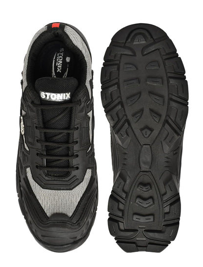 STONIX® ShieldMax Steel Toe Safety Shoes for Men | Heavy Duty Shoes | Lightweight & Comfortable With Breathable Material | Industrial Work Shoes (Size-10, Grey)