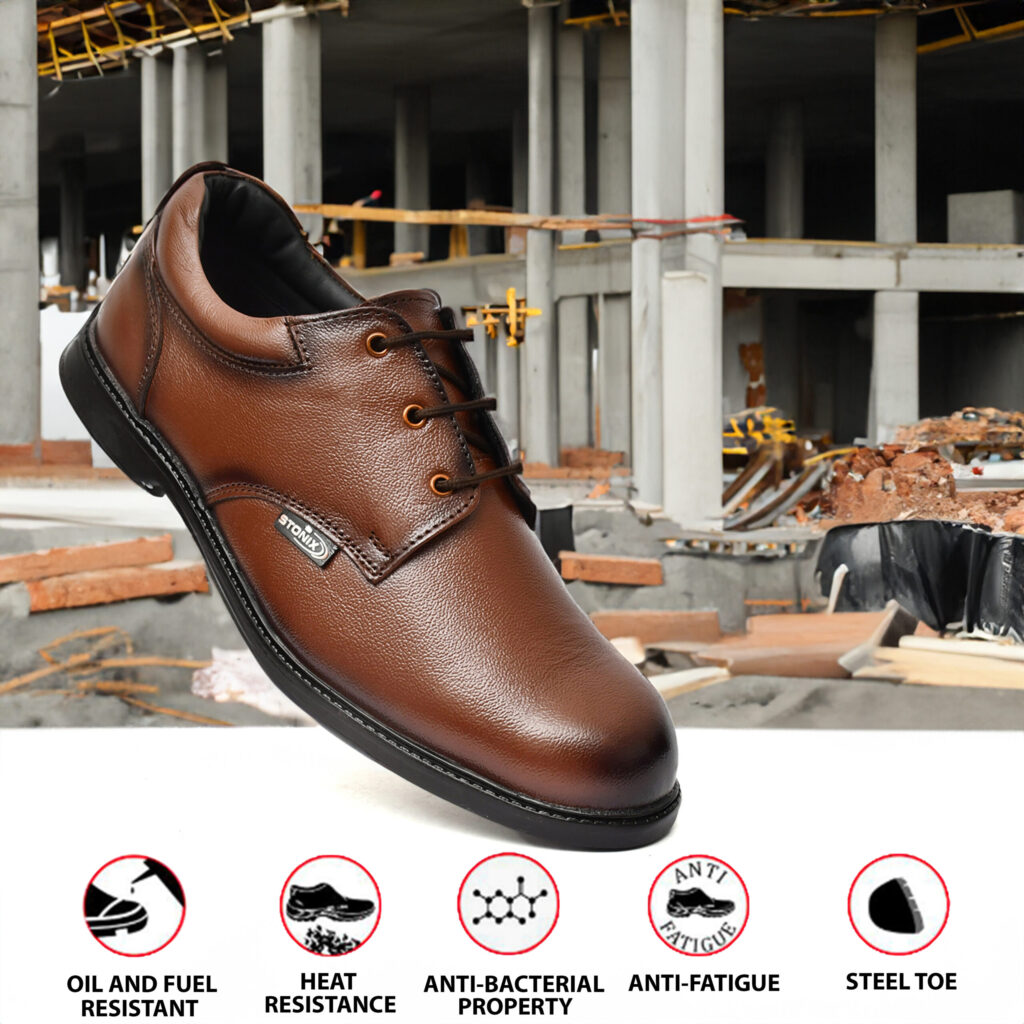 brown formal look safety shoes for managers